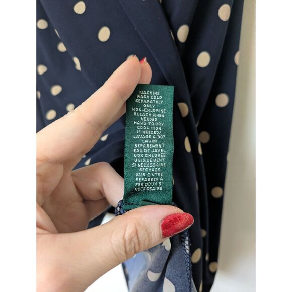 Lauren by Ralph Lauren Polka Dot Midi Wrap Dress w/ Flutter Sleeves Sz 16 - Picture 9 of 9